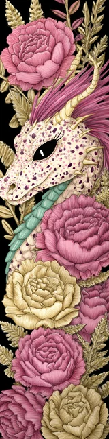 Free dragon bookmark featuring a side-view floral dragon